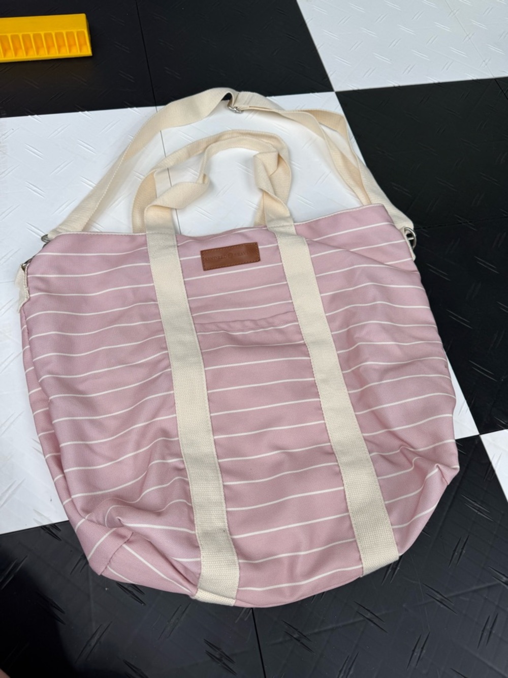 NWOT Kindred Bravely Canvas Stripe Tote Bag with Shoulder Strap - Pink